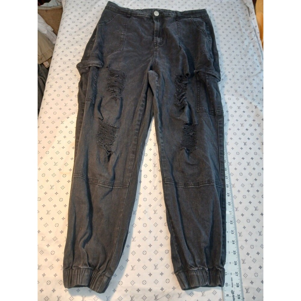 Rue+ Jeans Womens 1X Faded Black Cotton Denim Skinny Distressed Travel Stretch